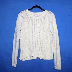 SO Long Sleeve Cable Knit Sweater White Medium